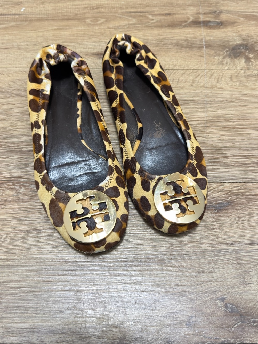 Tory Burch Leopard-Print Reva Flats with Gold Logo